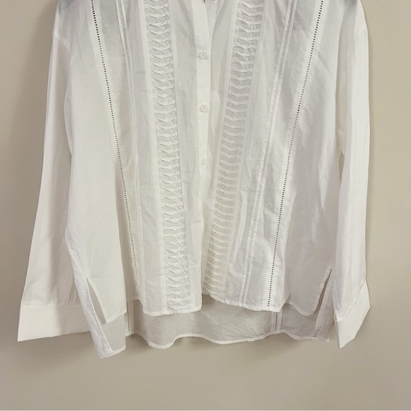 ZARA White Asymmetric Hem Blouse Button Front Cotton Pleated Front Size XS - Picture 6 of 10